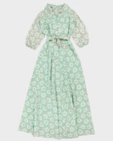 Vintage 70s Handmade Green Floral Maxi Dress - S