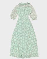 Vintage 70s Handmade Green Floral Maxi Dress - S