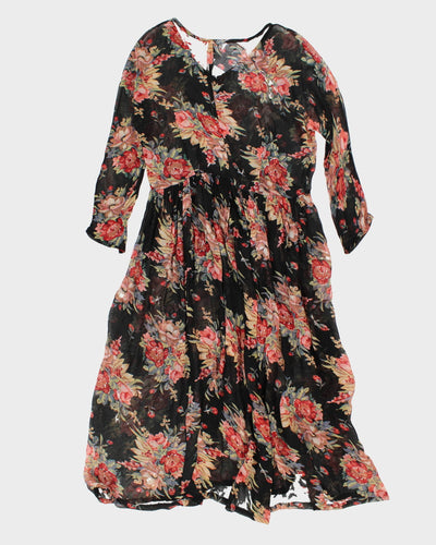 Vintage 80s Papillon Floral Mesh Maxi Dress - L