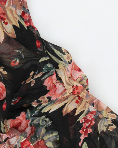 Vintage 80s Papillon Floral Mesh Maxi Dress - L