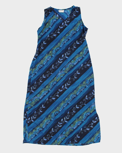 00s Gloria Vanderbilt Blue Waist Tie Maxi Dress - L