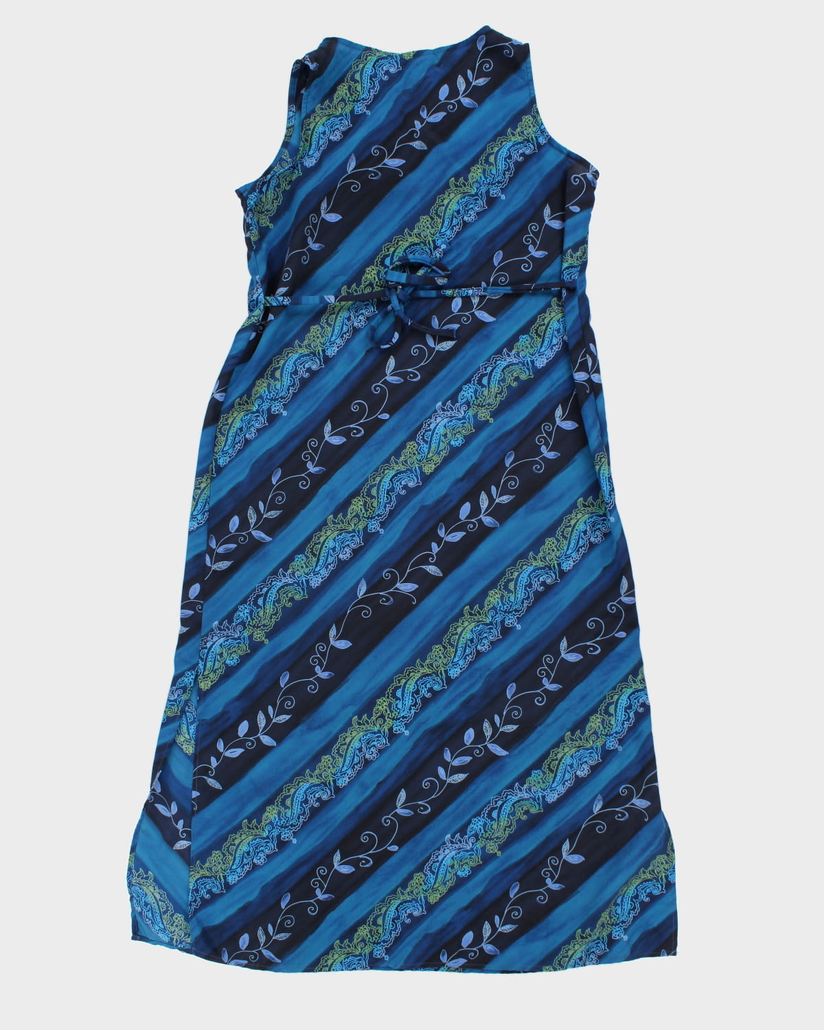 00s Gloria Vanderbilt Blue Waist Tie Maxi Dress - L