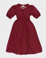 Vintage 80s Jazz Kids Lace Floral Dress - S