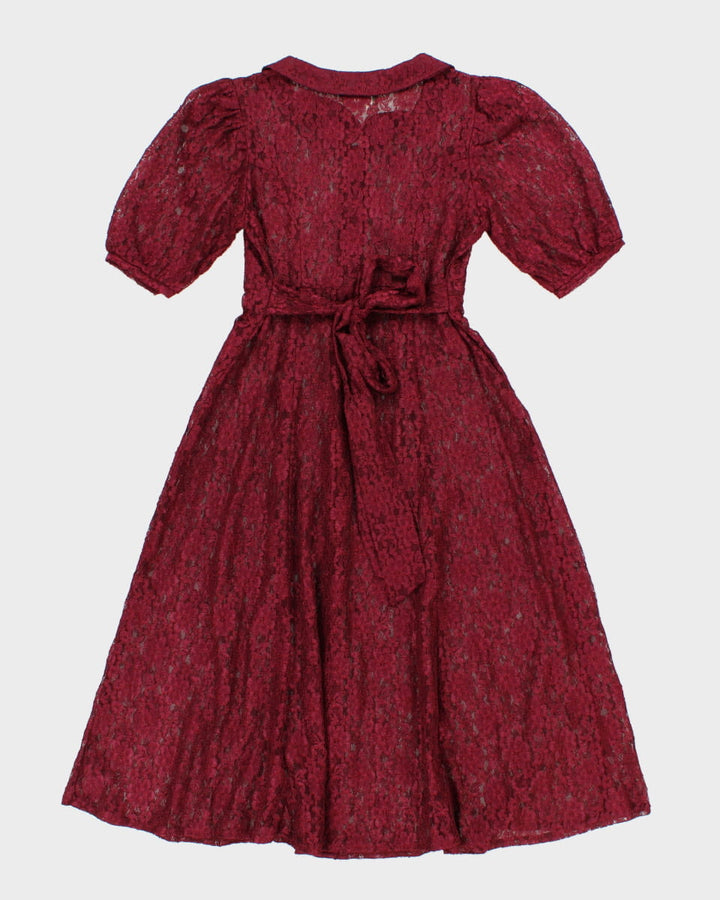 Vintage 80s Jazz Kids Lace Floral Dress - S