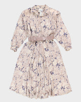 Vintage 80s Leslie Fay Long Sleeve Floral Dress With Belt - M
