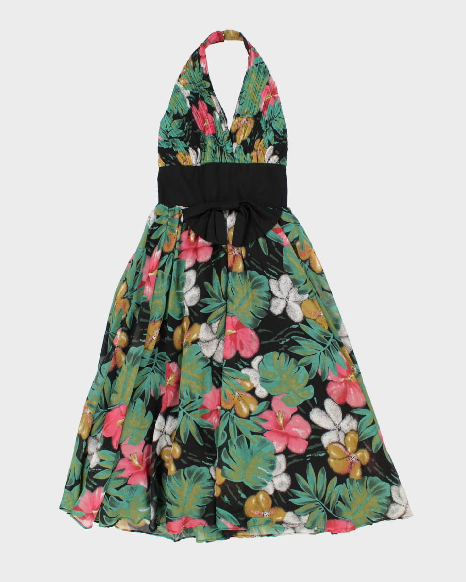 Vintage 80s Opening Night Floral Halter Dress - S