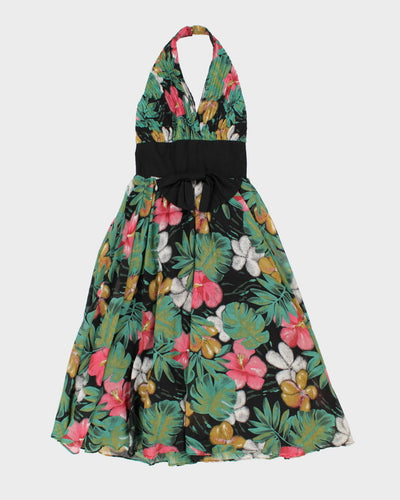 Vintage 80s Opening Night Floral Halter Dress - S