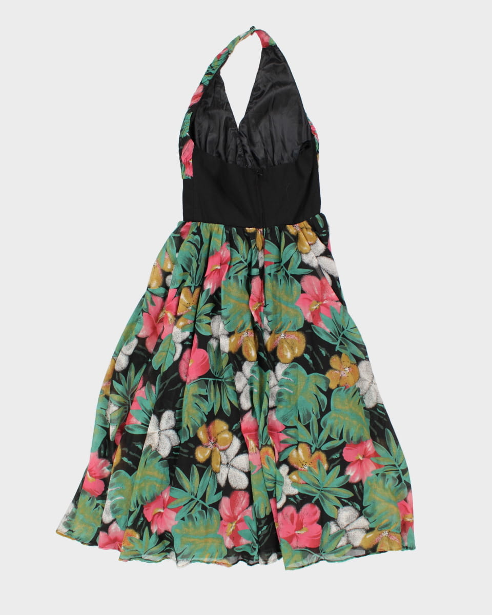 Vintage 80s Opening Night Floral Halter Dress - S