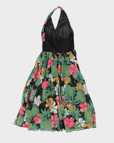 Vintage 80s Opening Night Floral Halter Dress - S