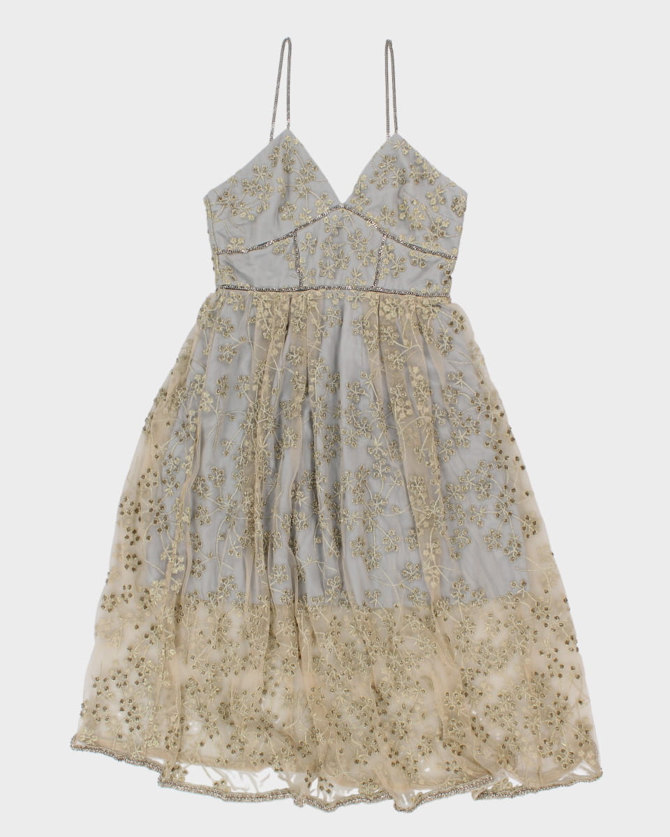 Self-Portait Greige Beaded Tulle Dress - UK 12