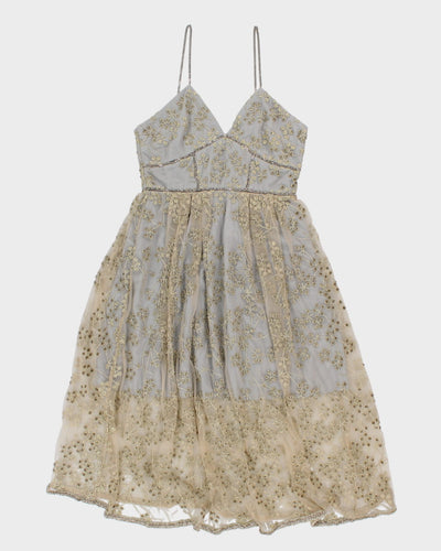 Self-Portait Greige Beaded Tulle Dress - UK 12