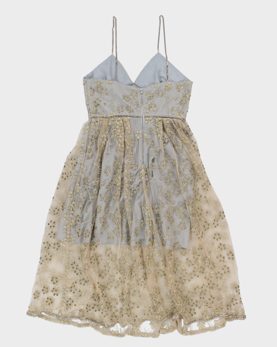 Self-Portait Greige Beaded Tulle Dress - UK 12