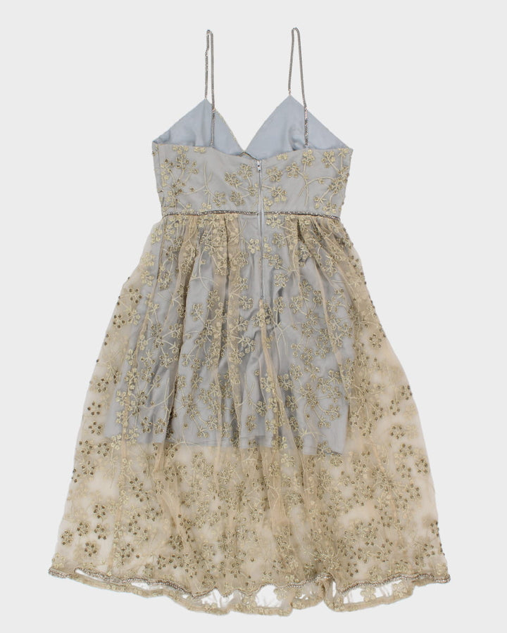 Self-Portait Greige Beaded Tulle Dress - UK 12