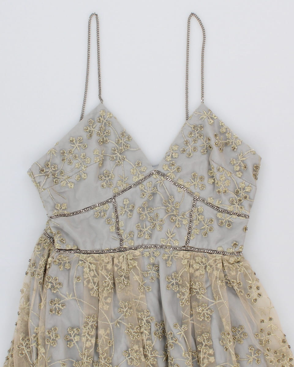 Self-Portait Greige Beaded Tulle Dress - UK 12