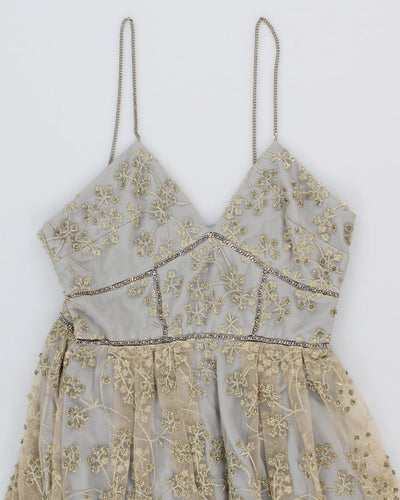 Self-Portait Greige Beaded Tulle Dress - UK 12