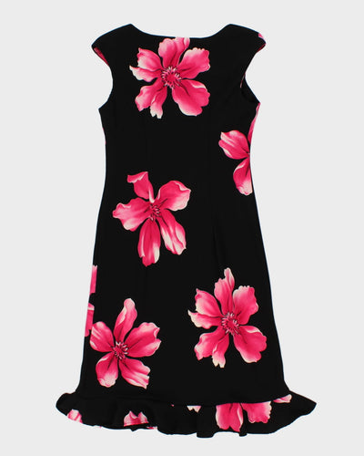 Vintage 90s Bellessa Black & Pink Floral Midi Dress - M