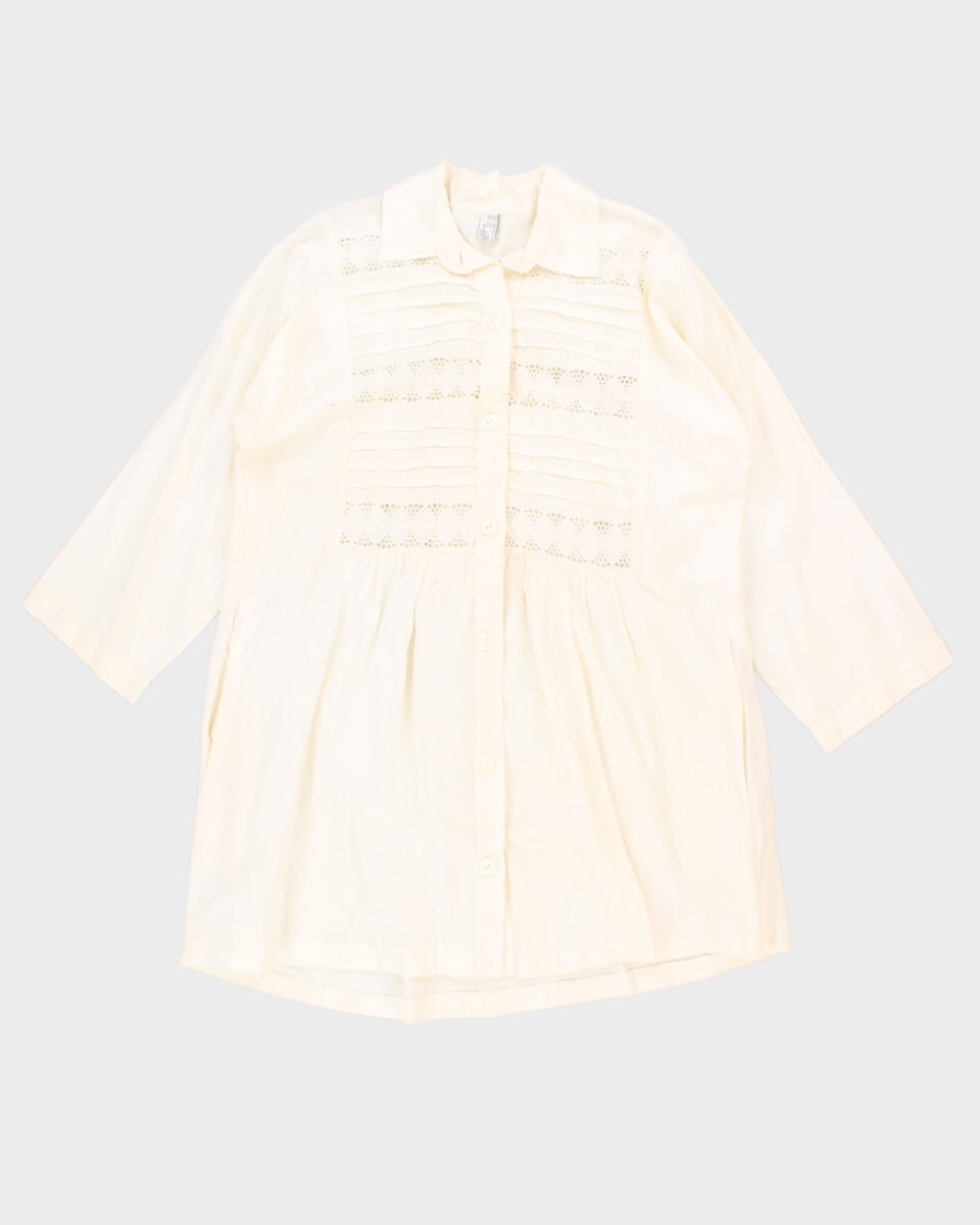 Vintage 90s Lace Linen Button Down Mini Dress - L