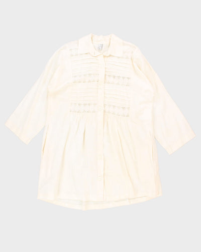 Vintage 90s Lace Linen Button Down Mini Dress - L