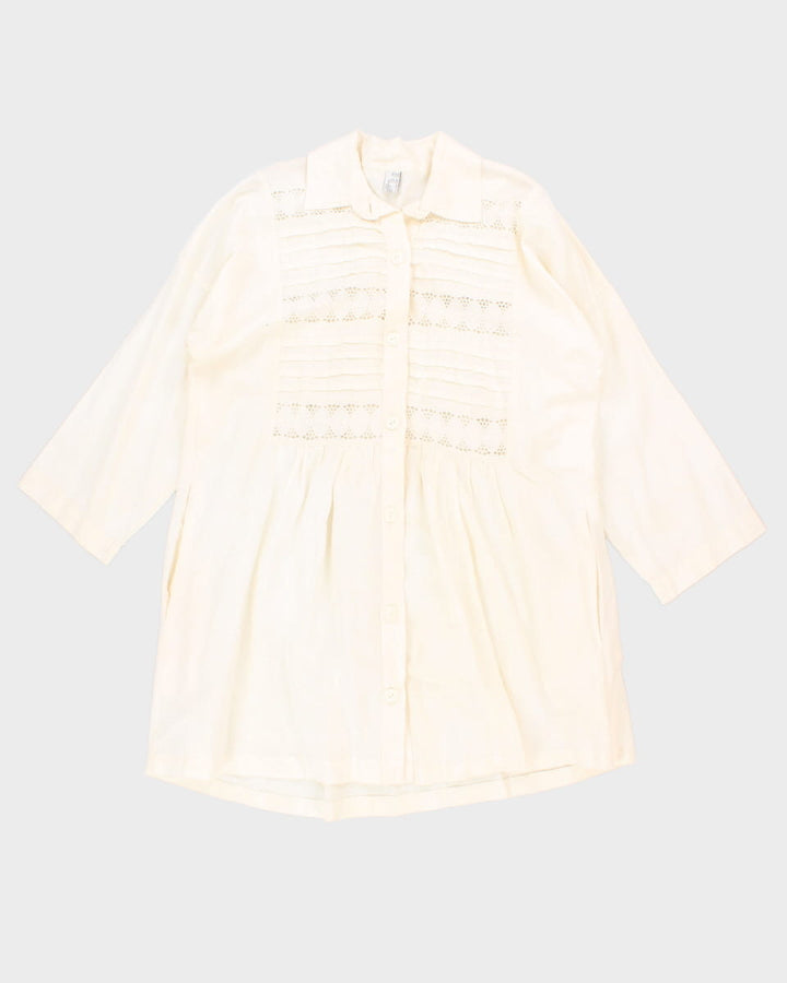 Vintage 90s Lace Linen Button Down Mini Dress - L