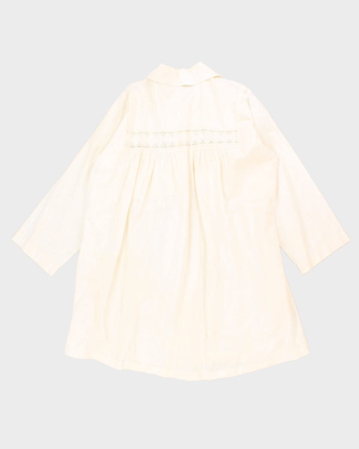 Vintage 90s Lace Linen Button Down Mini Dress - L