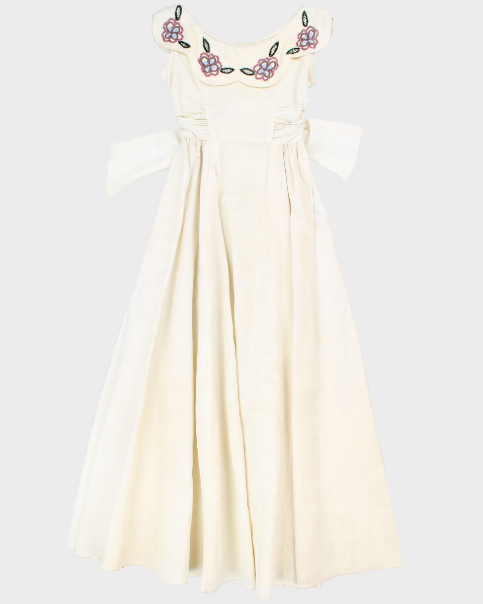 Vintage 5703 Womens Cream Beaded Evening Gown - S/M
