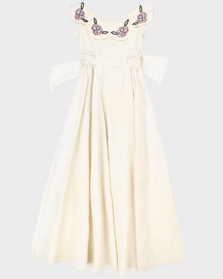 Vintage 5703 Womens Cream Beaded Evening Gown - S/M
