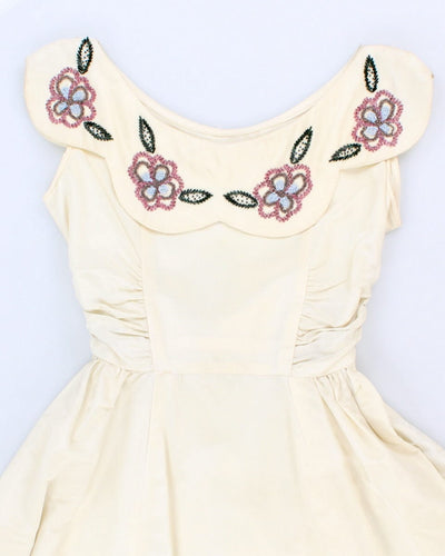Vintage 5703 Womens Cream Beaded Evening Gown - S/M