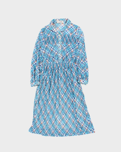 Vintage 70s Gay Gibson Blue Plaid Button Down Dress - S
