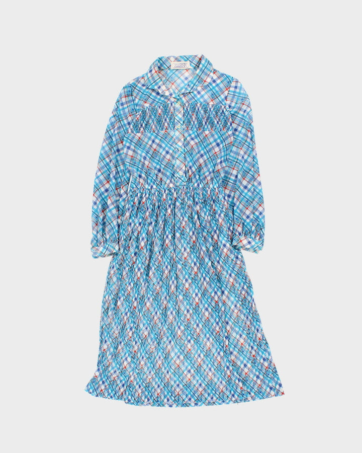 Vintage 70s Gay Gibson Blue Plaid Button Down Dress - S