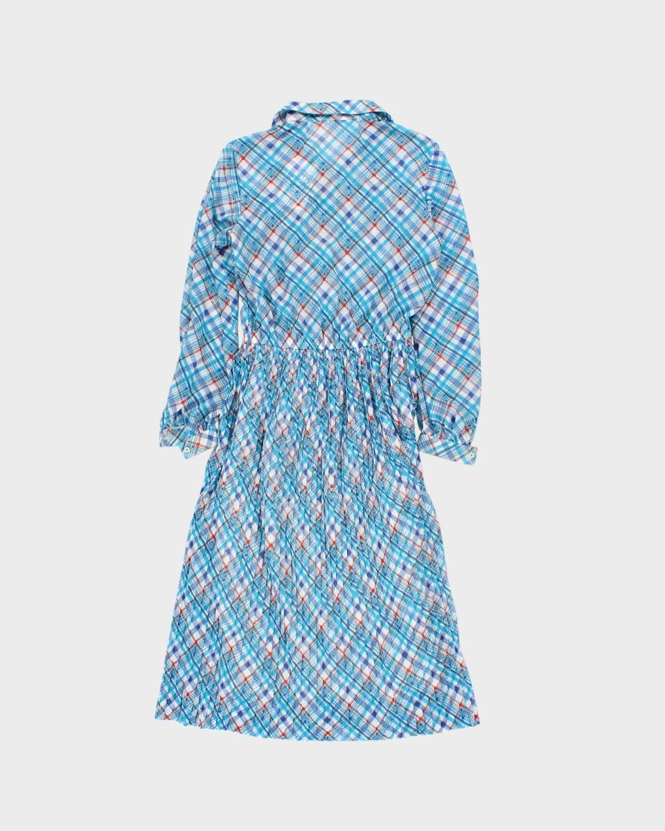 Vintage 70s Gay Gibson Blue Plaid Button Down Dress - S