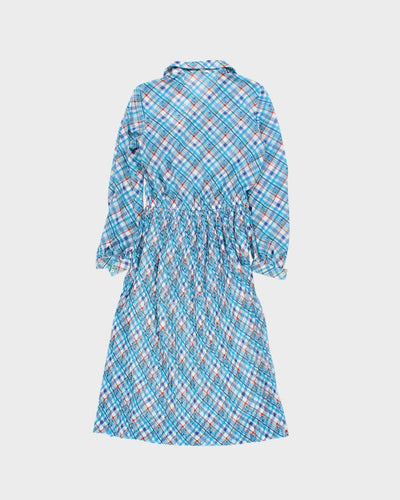 Vintage 70s Gay Gibson Blue Plaid Button Down Dress - S