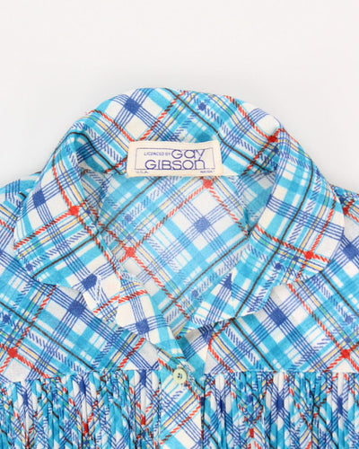 Vintage 70s Gay Gibson Blue Plaid Button Down Dress - S