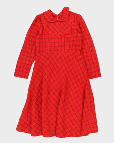 Vintage Handmade Red Plaid Midi Dress - M