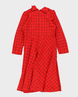 Vintage Handmade Red Plaid Midi Dress - M