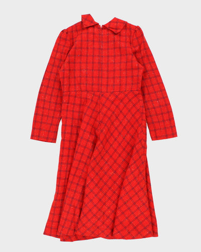 Vintage Handmade Red Plaid Midi Dress - M