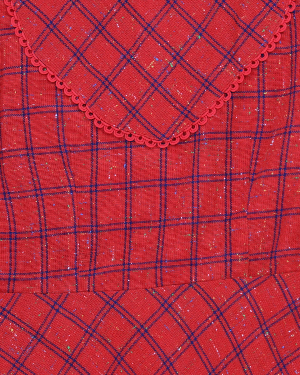 Vintage Handmade Red Plaid Midi Dress - M