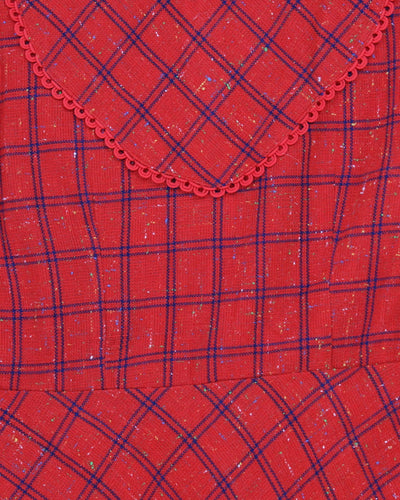 Vintage Handmade Red Plaid Midi Dress - M