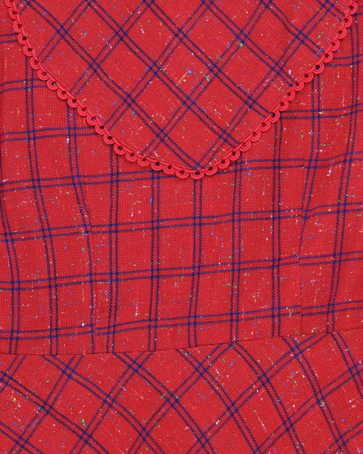 Vintage Handmade Red Plaid Midi Dress - M
