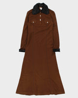 Vintage Brown Long Sleeve Furry Collared Dress - XS/S