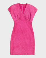 80's Leather Suede Hot Pink Pencil Dress - XS