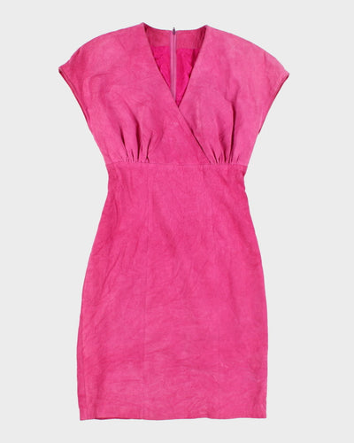 80's Leather Suede Hot Pink Pencil Dress - XS