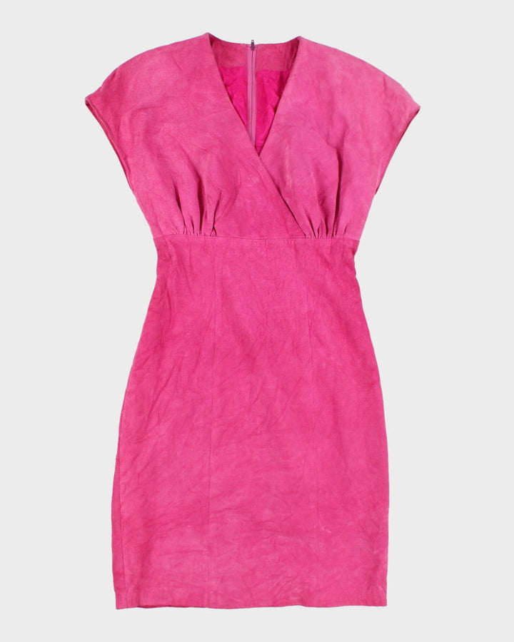80's Leather Suede Hot Pink Pencil Dress - XS
