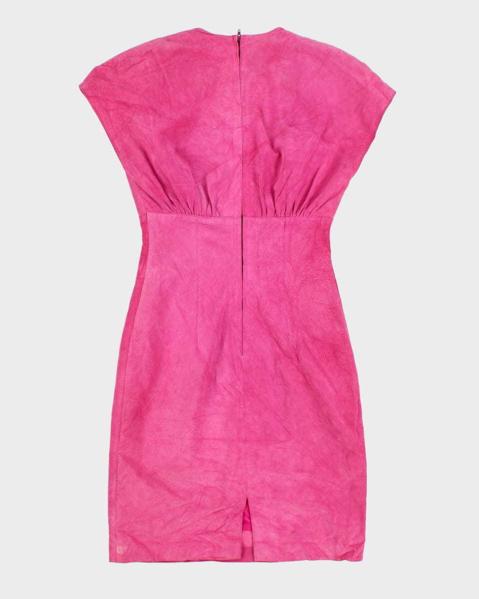 80's Leather Suede Hot Pink Pencil Dress - XS