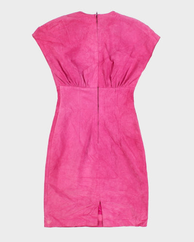 80's Leather Suede Hot Pink Pencil Dress - XS