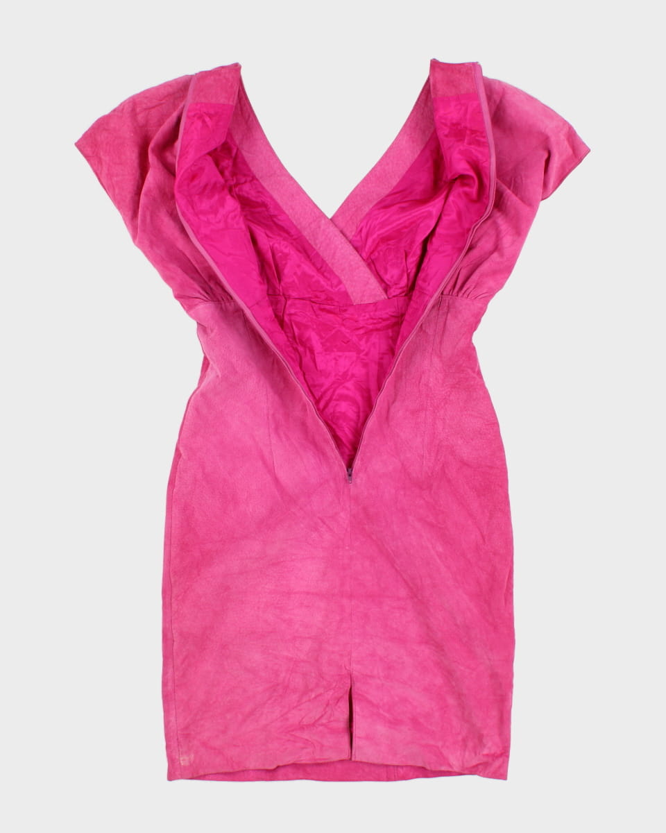 80's Leather Suede Hot Pink Pencil Dress - XS