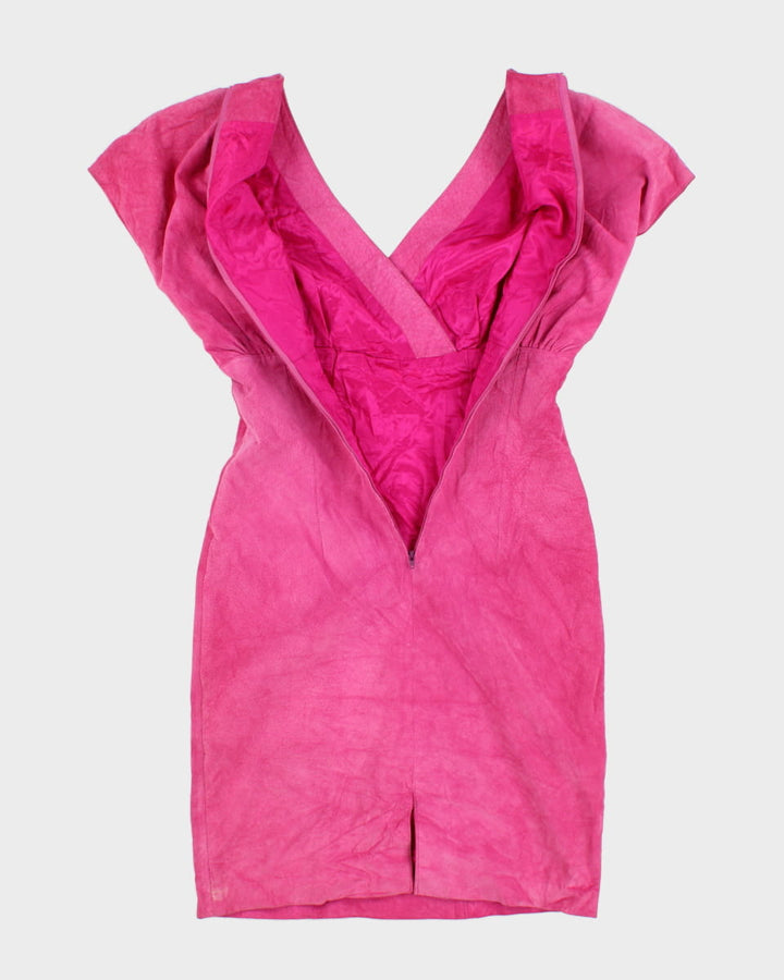 80's Leather Suede Hot Pink Pencil Dress - XS