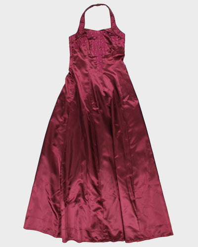 Vintage Embroidered Purple Halter Gown - XS