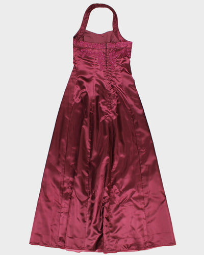 Vintage Embroidered Purple Halter Gown - XS