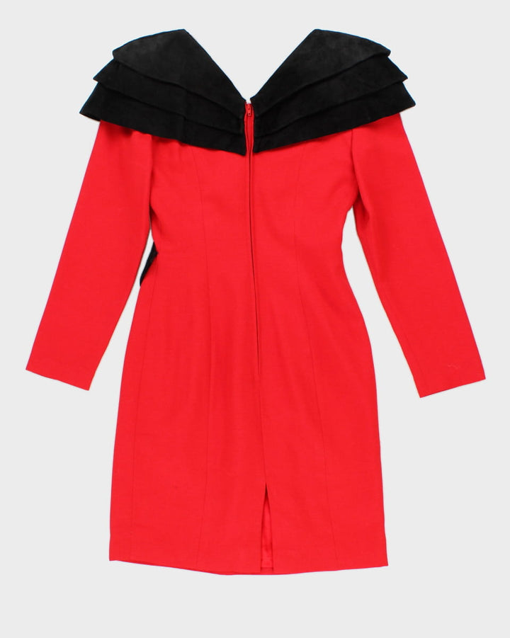 Red With Black Suede Cocktail Dress - S
