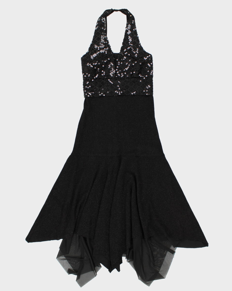 Y2K Halter Neck Black Maxi Dress - S